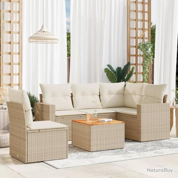 Salon de jardin avec coussins 6 pcs beige r�sine tress�e