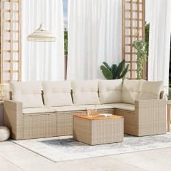 Salon de jardin avec coussins 6 pcs beige r&eacute;sine tress&eacute;e