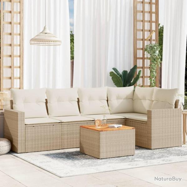 Salon de jardin avec coussins 6 pcs beige r�sine tress�e