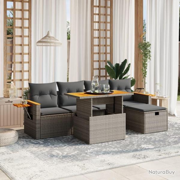 Salon de jardin 6 pcs avec coussins gris r�sine tress�e