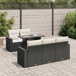 Salon de jardin 6 pcs avec coussins noir r&eacute;sine tress&eacute;e