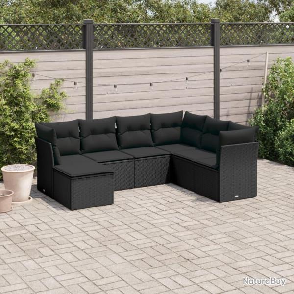 Salon de jardin 7 pcs avec coussins noir r�sine tress�e