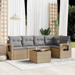 Salon de jardin avec coussins 6 pcs beige r&eacute;sine tress&eacute;e
