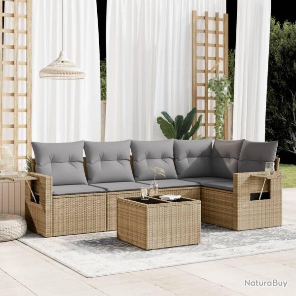 Salon de jardin avec coussins 6 pcs beige r�sine tress�e