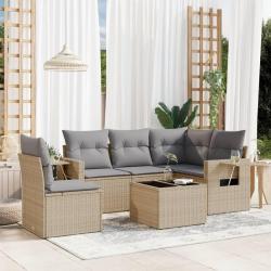 Salon de jardin avec coussins 6 pcs beige r&eacute;sine tress&eacute;e