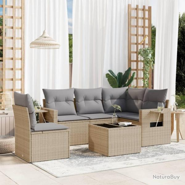 Salon de jardin avec coussins 6 pcs beige r�sine tress�e