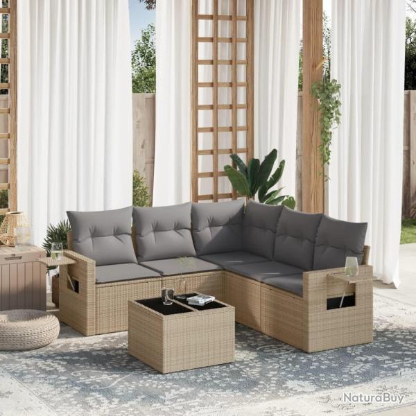 Salon de jardin avec coussins 6 pcs beige r�sine tress�e