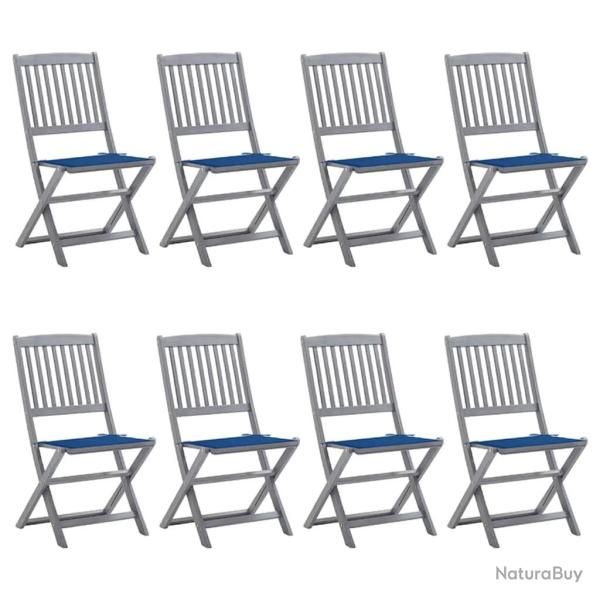 Chaises pliables d'extrieur lot de 8 et coussins Bois d'acacia