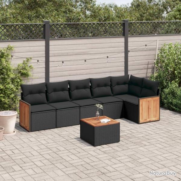 Salon de jardin 7 pcs avec coussins noir r�sine tress�e