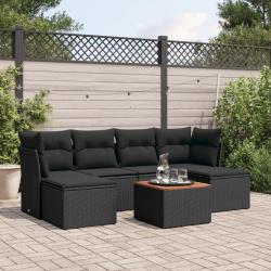 Salon de jardin 7 pcs avec coussins noir r&eacute;sine tress&eacute;e