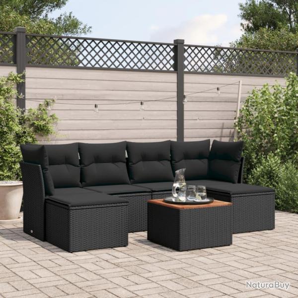 Salon de jardin 7 pcs avec coussins noir r�sine tress�e