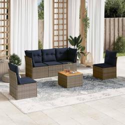 Salon de jardin 6 pcs avec coussins gris r&eacute;sine tress&eacute;e