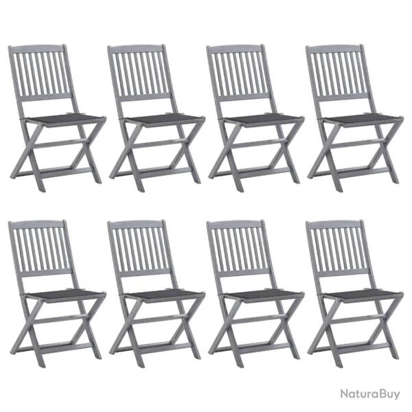 Chaises pliables d'extrieur lot de 8 et coussins Bois d'acacia