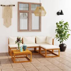 Salon de jardin 5 pcs avec coussin Cr&egrave;me Bois d'acacia solide