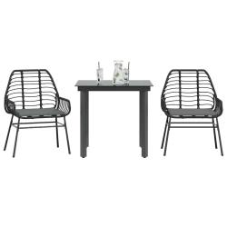Ensemble &agrave; manger de jardin et coussins 3 pcs noir rotin verre