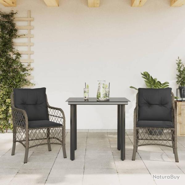 Ensemble de bistro 3 pcs avec coussins gris r�sine tress�e
