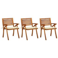 Chaises &agrave; manger de jardin avec coussins lot de 3 Acacia massif