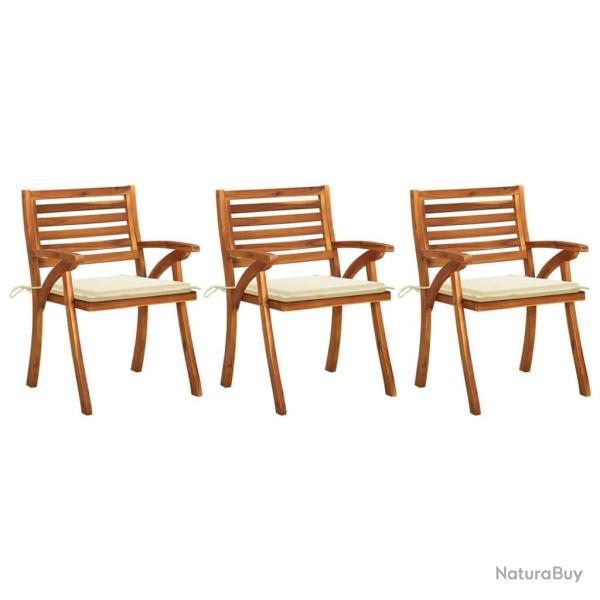 Chaises  manger de jardin avec coussins lot de 3 Acacia massif