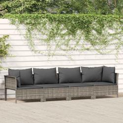 Salon de jardin 4 pcs avec coussins Gris R&eacute;sine tress&eacute;e