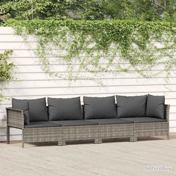 Salon de jardin 4 pcs avec coussins Gris R�sine tress�e