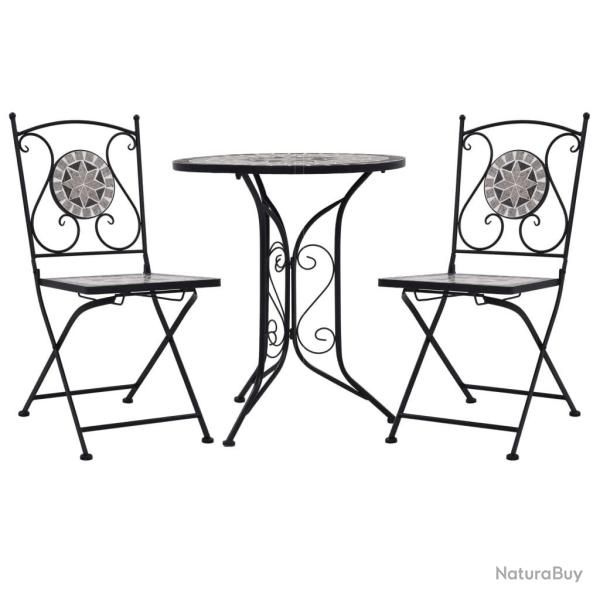 Mobilier de bistro 3 pcs mosa�que Carreaux c�ramiques Gris