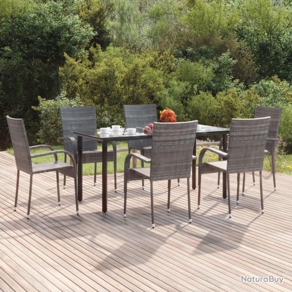 Ensemble � manger de jardin 7 pcs Gris R�sine tress�e