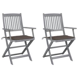 Chaises pliables d'ext&eacute;rieur lot de 2 et coussins Bois d'acacia