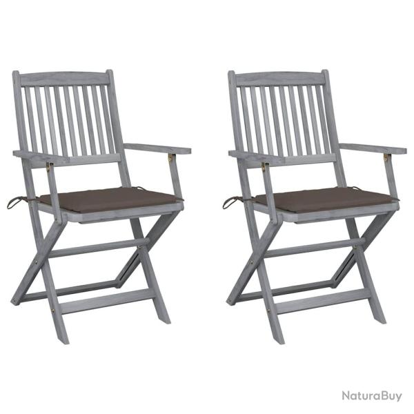 Chaises pliables d'ext�rieur lot de 2 et coussins Bois d'acacia