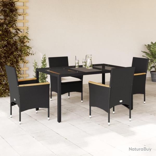 Ensemble � manger de jardin et coussins 5 pcs noir rotin verre