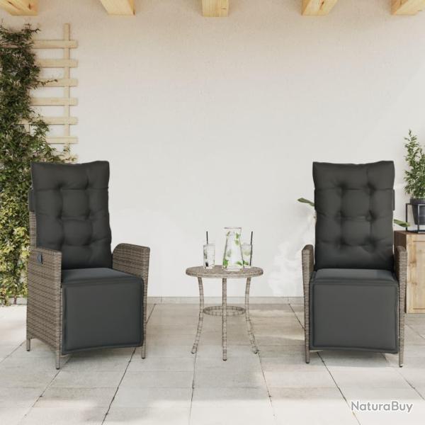 Chaises inclinables de jardin lot de 2 et repose-pied rotin