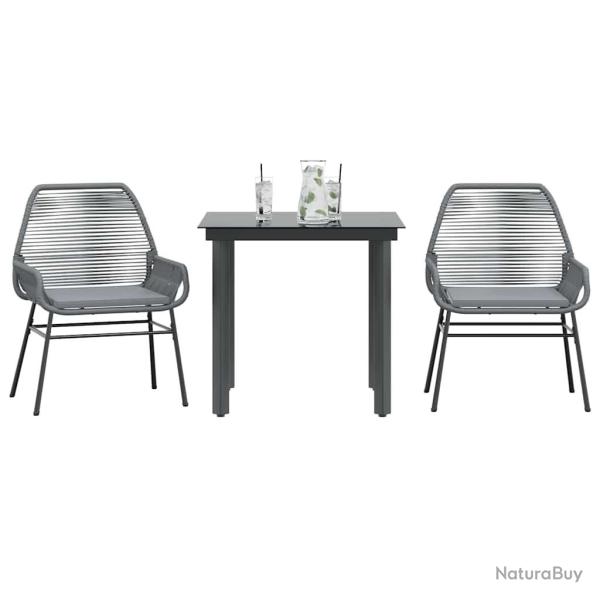 Ensemble � manger jardin coussins 3 pcs gris poly rotin verre