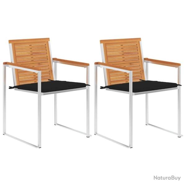 Chaises de jardin avec coussins lot de 2 Acacia solide et acier