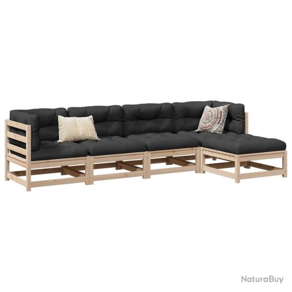 Salon de jardin 5 pcs bois de pin massif