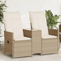 Canap&eacute; de jardin inclinable 2 places avec table beige rotin
