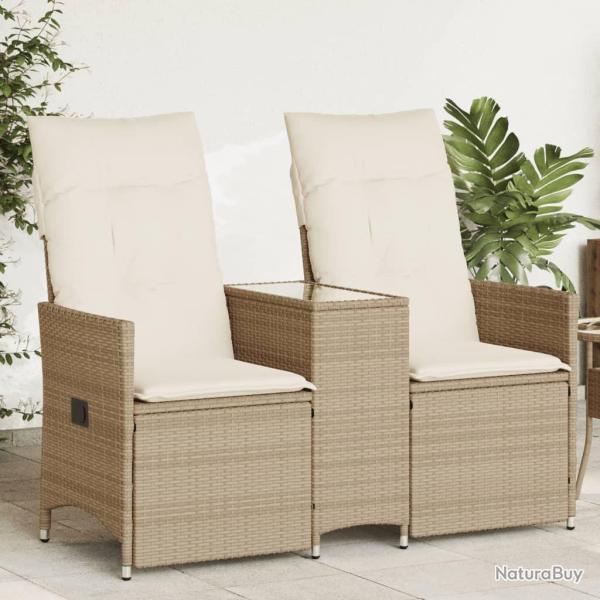 Canap� de jardin inclinable 2 places avec table beige rotin