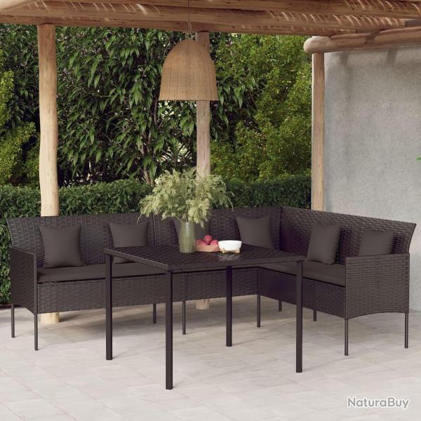 Canap� de jardin en forme de L et coussins noir r�sine tress�e