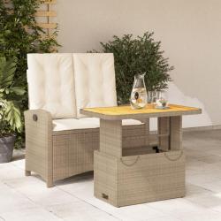Ensemble &agrave; manger de jardin et coussins 2 pcs beige poly rotin