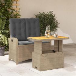 Ensemble &agrave; manger de jardin et coussins 2 pcs beige poly rotin