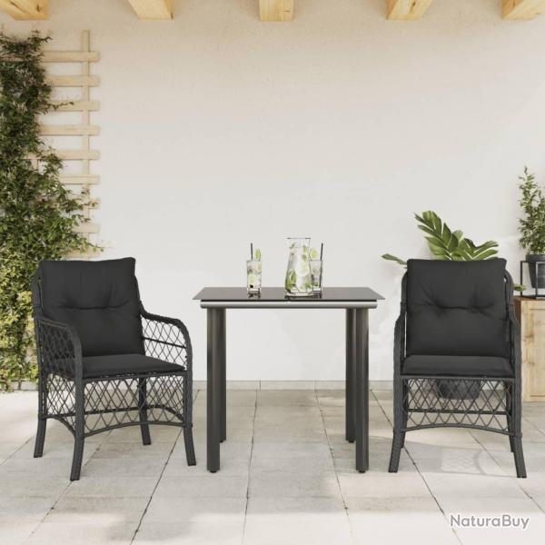 Ensemble de bistro 3 pcs avec coussins noir r�sine tress�e