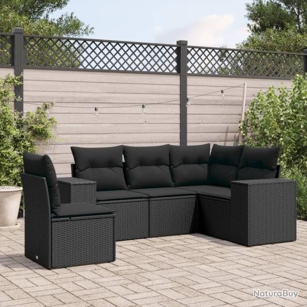 Salon de jardin 5 pcs avec coussins noir r�sine tress�e