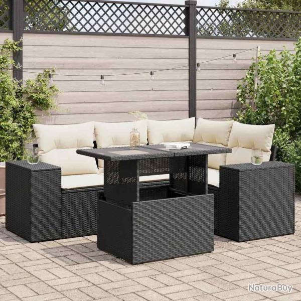 Salon de jardin 5 pcs avec coussins noir r�sine tress�e