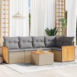Salon de jardin avec coussins 6 pcs beige r&eacute;sine tress&eacute;e