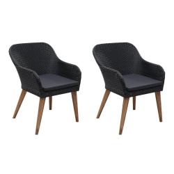 Chaises d'ext&eacute;rieur lot de 2 avec coussins R&eacute;sine tress&eacute;e Noir