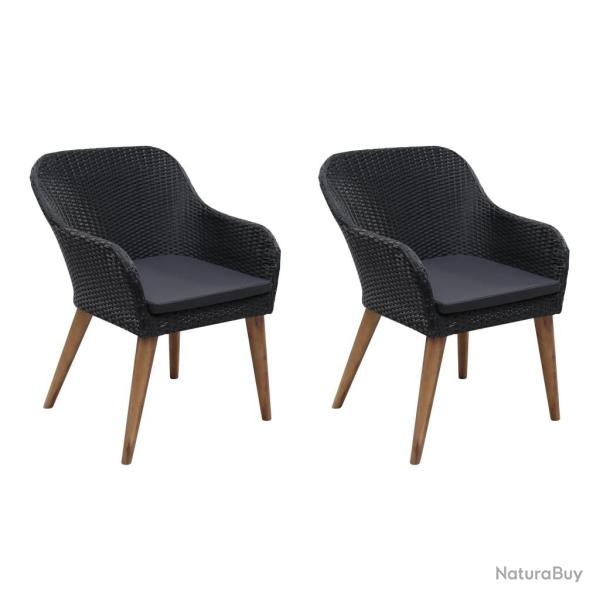 Chaises d'ext�rieur lot de 2 avec coussins R�sine tress�e Noir