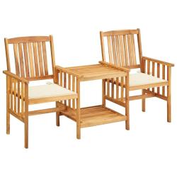 Chaises de jardin avec table &agrave; th&eacute; et coussins Acacia solide