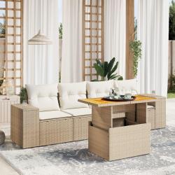 Salon de jardin avec coussins 5 pcs beige r&eacute;sine tress&eacute;e