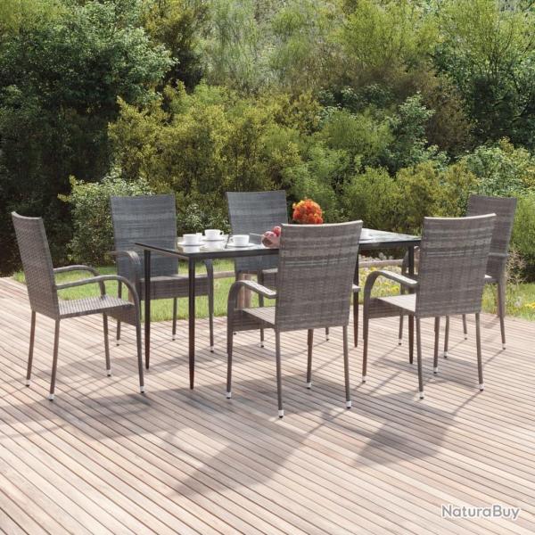Ensemble � manger de jardin 7 pcs Gris R�sine tress�e