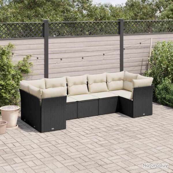 Salon de jardin 7 pcs avec coussins noir r�sine tress�e