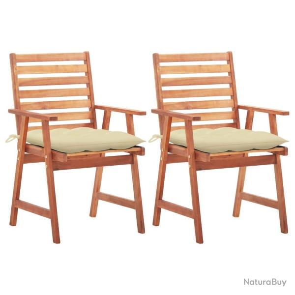 Chaises  manger d'extrieur lot de 2 et coussins Acacia massif