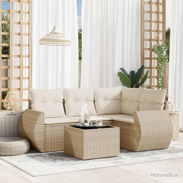 Salon de jardin avec coussins 5 pcs beige r�sine tress�e